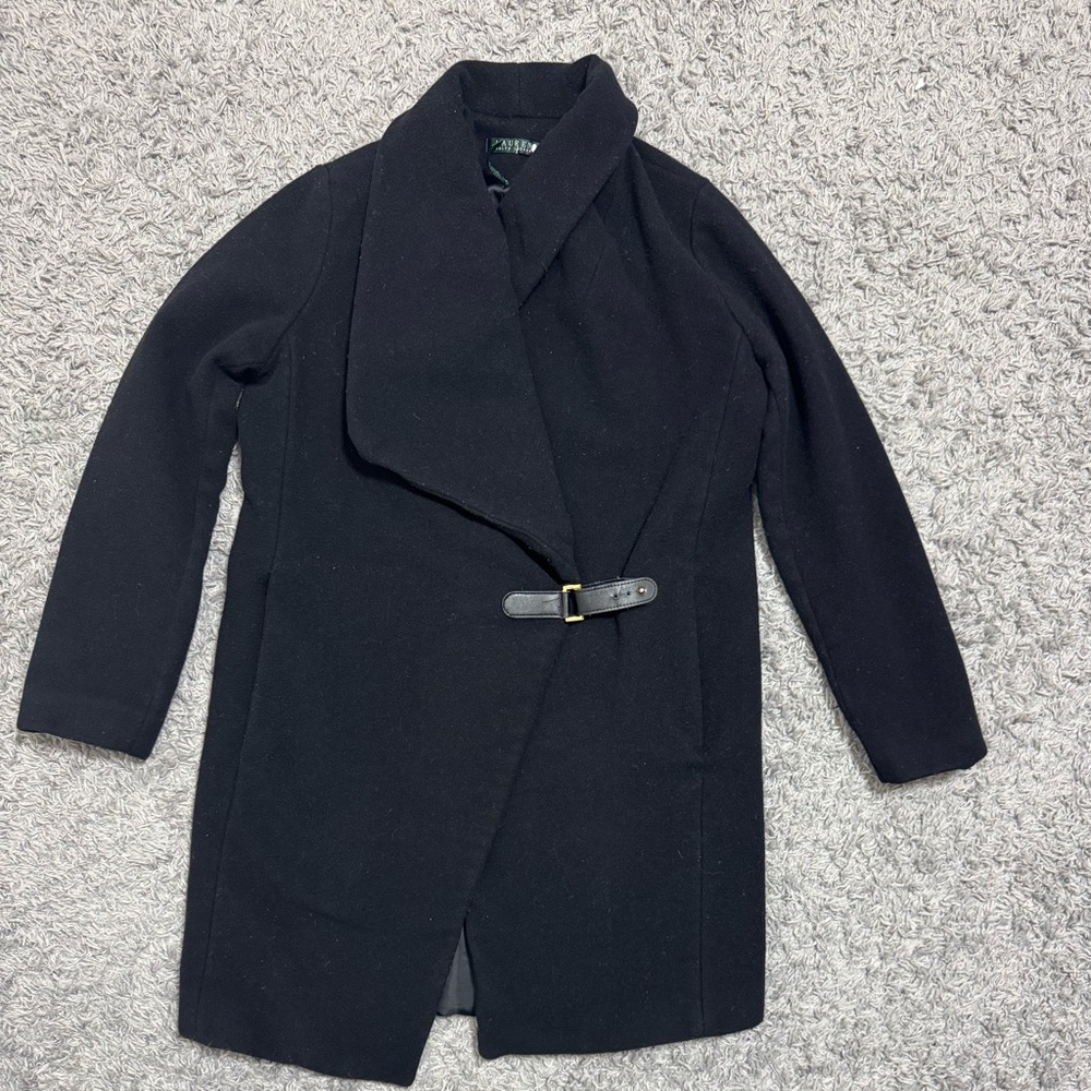 Ralph Lauren Women’s Wool Cashmere Shawl Buckle Drape-Front Coat Size 4